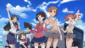 Toaru Majutsu no Index Academy City Girls with Lightning and Laptop HD wallpaper