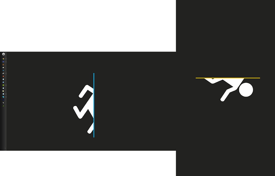 Minimalist Dual Monitor Setup with Abstract Stick Figure Illustrations on Dark Background HD wallpaper