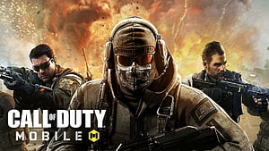Call of Duty Mobile Key Art Featuring Three Armed Soldiers in Combat Gear Against an Explosive Backdrop HD wallpaper
