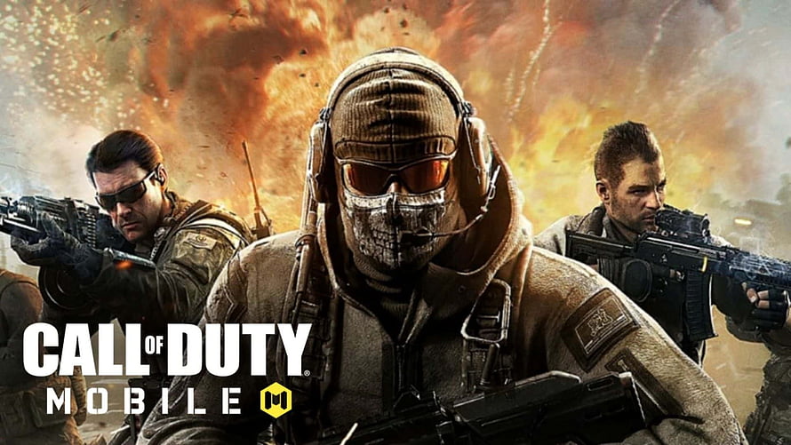 Call of Duty Mobile Key Art Featuring Three Armed Soldiers in Combat Gear Against an Explosive Backdrop HD wallpaper