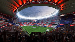 FIFA 23 Stadium Interior With Red Lighting And Massive Crowd HD wallpaper