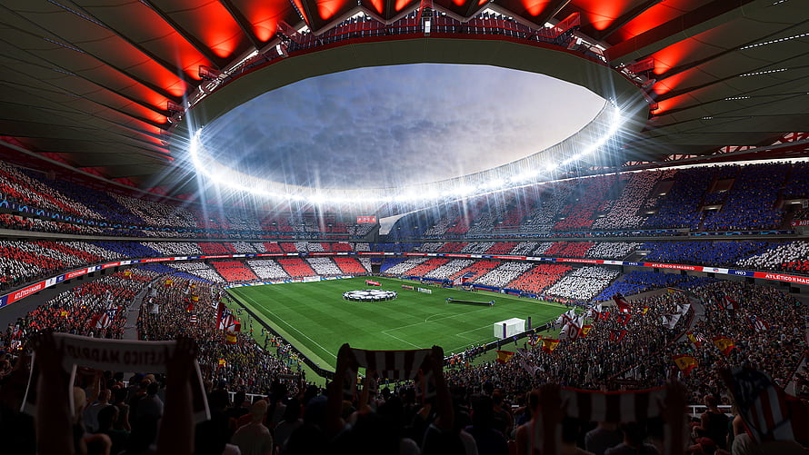 FIFA 23 Stadium Interior With Red Lighting And Massive Crowd HD wallpaper