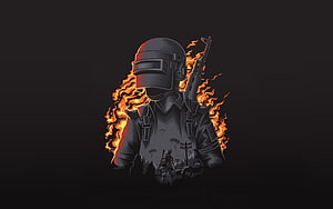 PUBG Military Soldier Portrait with Fiery Orange Flames and Tactical Gear on Dark Background HD wallpaper