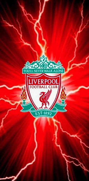 Liverpool FC Crest With Lightning Bolts On Red Background HD phone wallpaper