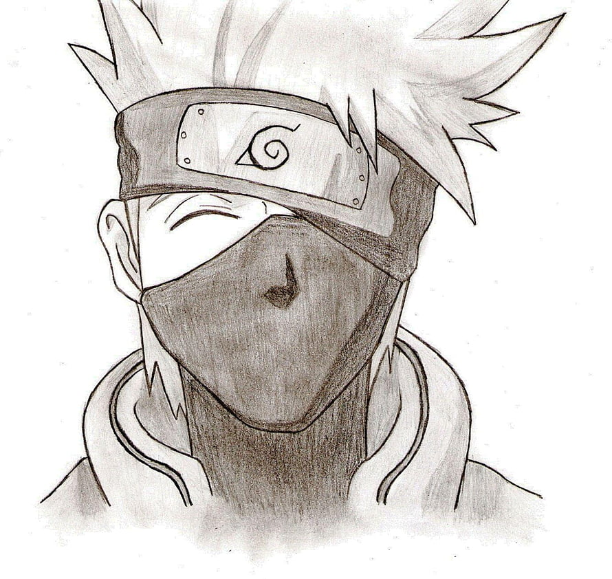 Kakashi Hatake Pencil Sketch Portrait with Headband and Mask HD wallpaper