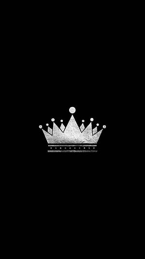 Minimalist Silver Crown Icon on Black Background for Mobile Wallpaper HD phone wallpaper