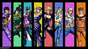 JoJo's Bizarre Adventure Part 4 Heroes in Vibrant Vertical Panels HD wallpaper