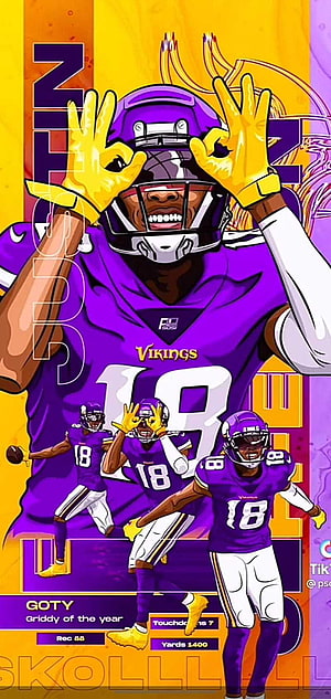 Justin Jefferson Griddy Celebration Illustration in Minnesota Vikings Purple Jersey HD phone wallpaper