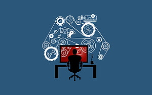 Software Developer at Work with Mechanical Gears and Computer Screen HD wallpaper