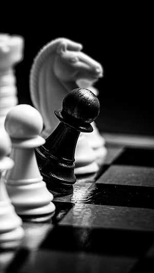 Dramatic Black and White Chess Pieces on a Dark Board HD phone wallpaper
