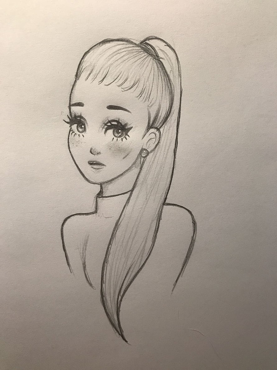 Hand-drawn pencil sketch of a young woman with a high ponytail and expressive eyes, Cute girl drawing, girl pencil drawing HD phone wallpaper