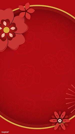 Red Chinese New Year Floral Vector Background with Traditional Cloud Patterns HD phone wallpaper