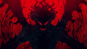 Black Clover Devil Character with Glowing Red Eyes and Horns in Dark Fantasy Style HD wallpaper