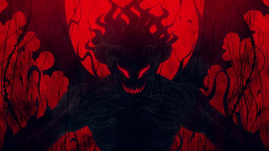 Black Clover Devil Character with Glowing Red Eyes and Horns in Dark Fantasy Style HD wallpaper