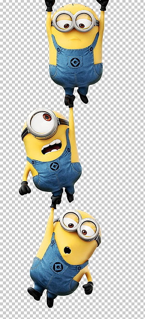Three Minions Hanging in a Chain on Transparent Background HD phone wallpaper
