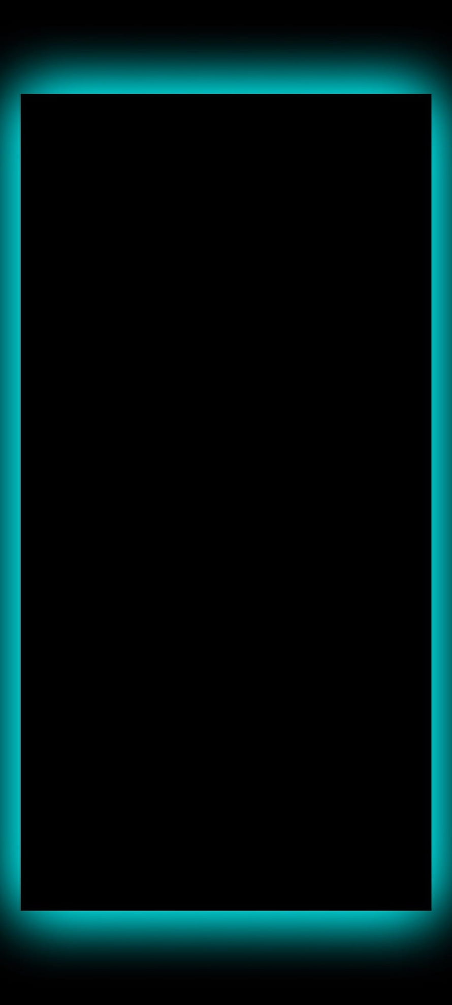 Minimalist Black AMOLED Wallpaper with Glowing Cyan Neon Border Frame HD phone wallpaper
