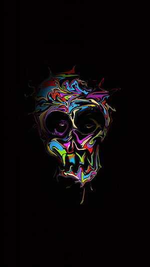 Vibrant Liquid Glitch Skull Art on Black Background HD phone wallpaper