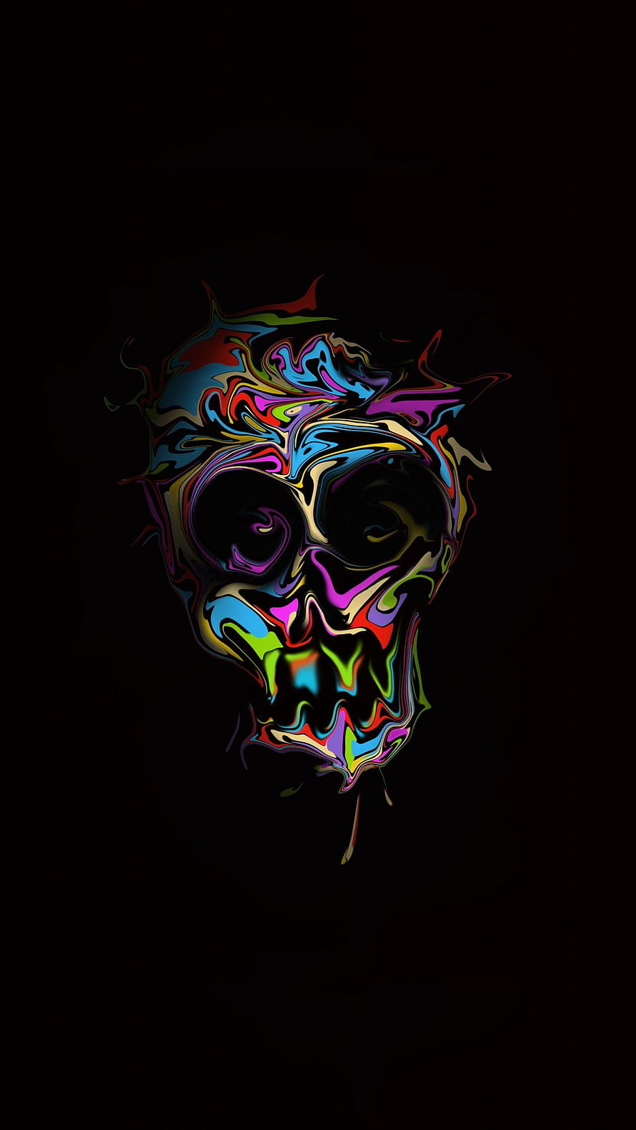 Vibrant Liquid Glitch Skull Art on Black Background HD phone wallpaper