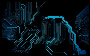Glowing Blue Circuit Board Traces on Black Background Technology Design HD wallpaper