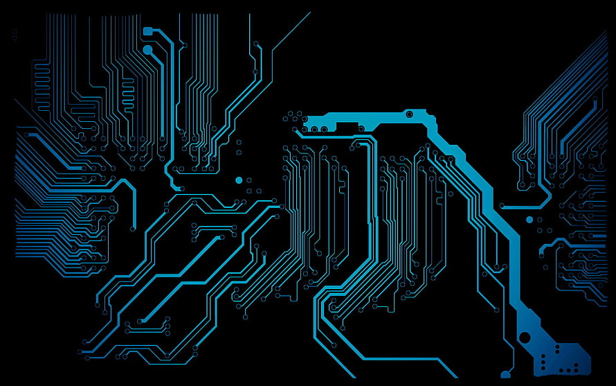 Glowing Blue Circuit Board Traces on Black Background Technology Design HD wallpaper