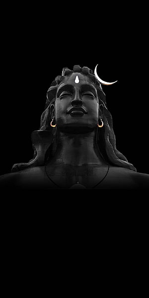 Lord Shiva Mahakal Statue with Crescent Moon and Third Eye on Black Background HD phone wallpaper