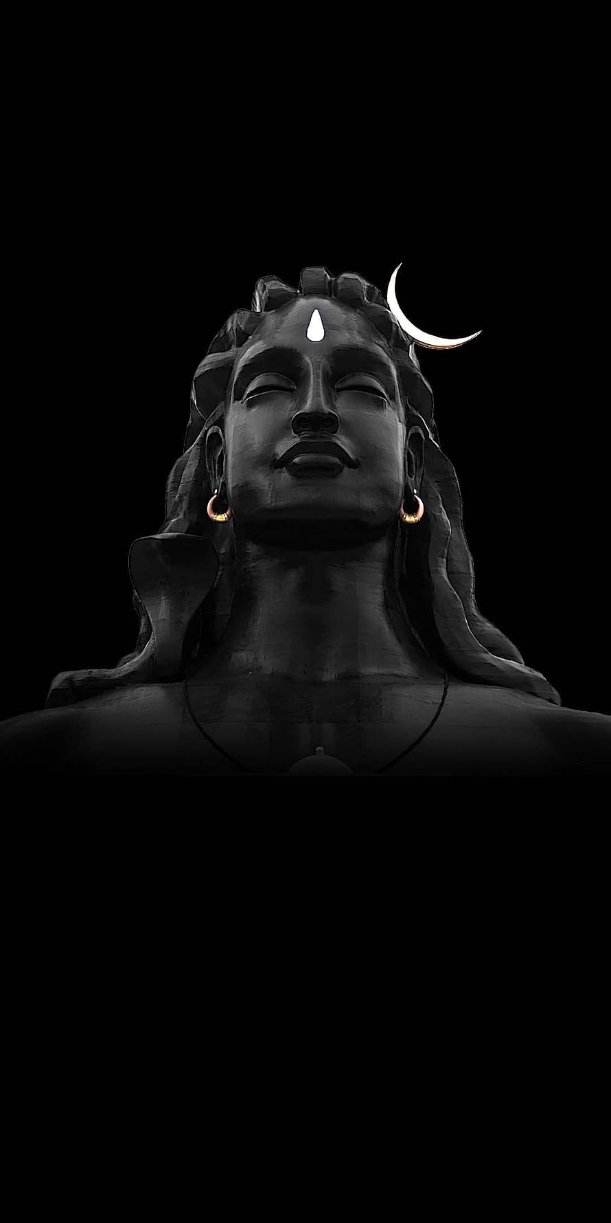 Lord Shiva Mahakal Statue with Crescent Moon and Third Eye on Black Background HD phone wallpaper