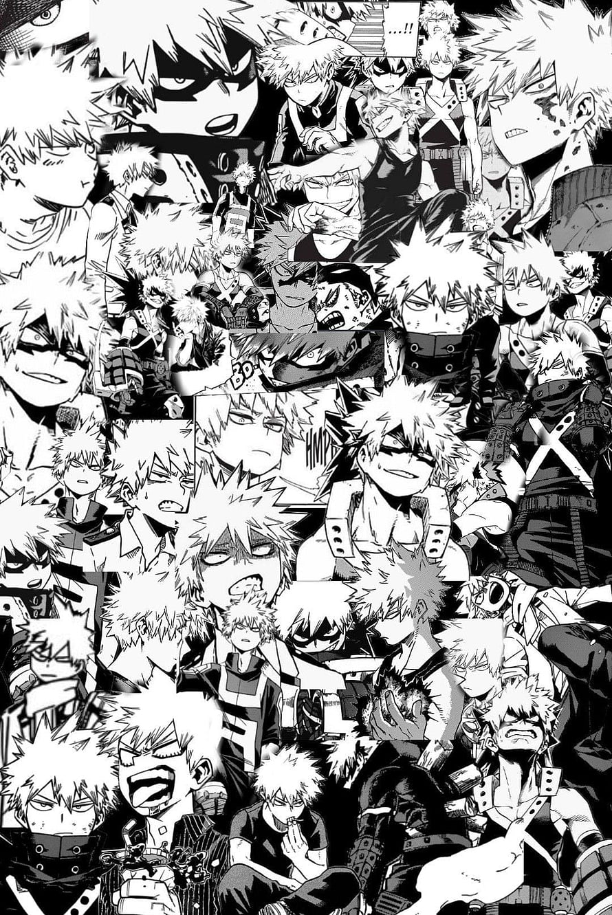 Katsuki Bakugou My Hero Academia Black and White Manga Panel Collage HD phone wallpaper