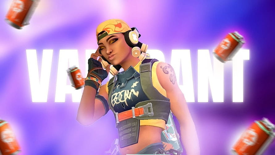 Valorant Raze Character Artwork with Energy Drinks and Neon Purple Background HD wallpaper