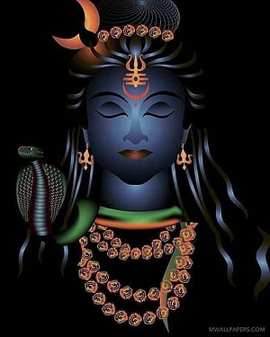 Lord Shiva Digital Art Portrait With Cobra, Crescent Moon, and Rudraksha Garland HD phone wallpaper