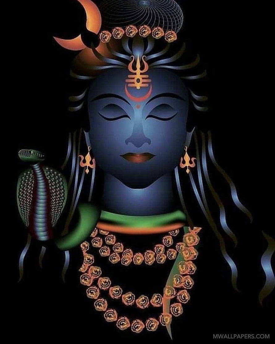 Lord Shiva Digital Art Portrait With Cobra, Crescent Moon, and Rudraksha Garland HD phone wallpaper