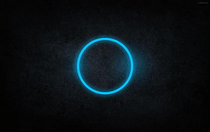 Glowing Cyan Neon Ring on Dark Textured Background Minimalist Abstract Art HD wallpaper