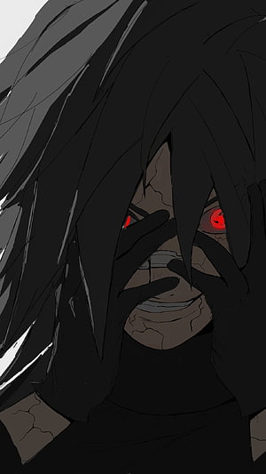 Madara Uchiha Anime Character with Red Sharingan Eyes and Dark Hair HD phone wallpaper