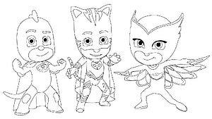 PJ Masks Catboy Owlette and Gekko Coloring Page for Kids HD wallpaper