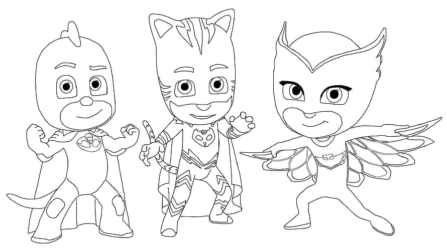 PJ Masks Catboy Owlette and Gekko Coloring Page for Kids HD wallpaper