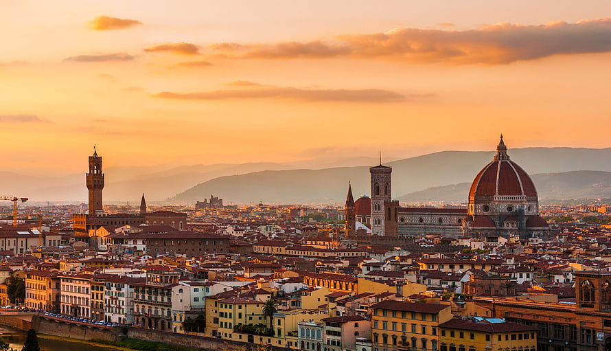 Florence Italy Skyline at Golden Hour Featuring the Duomo and Historic Architecture HD wallpaper