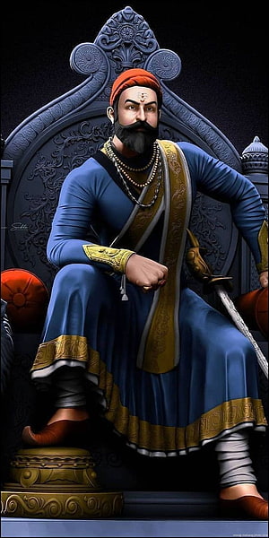 Chhatrapati Shivaji Maharaj 3D Digital Art Portrait on Royal Throne HD phone wallpaper