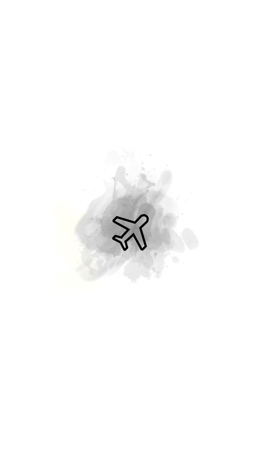 Minimalist airplane icon with watercolor splash on white background HD phone wallpaper