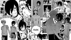 Chainsaw Man Denji and Reze Black and White Manga Panel Collage HD wallpaper