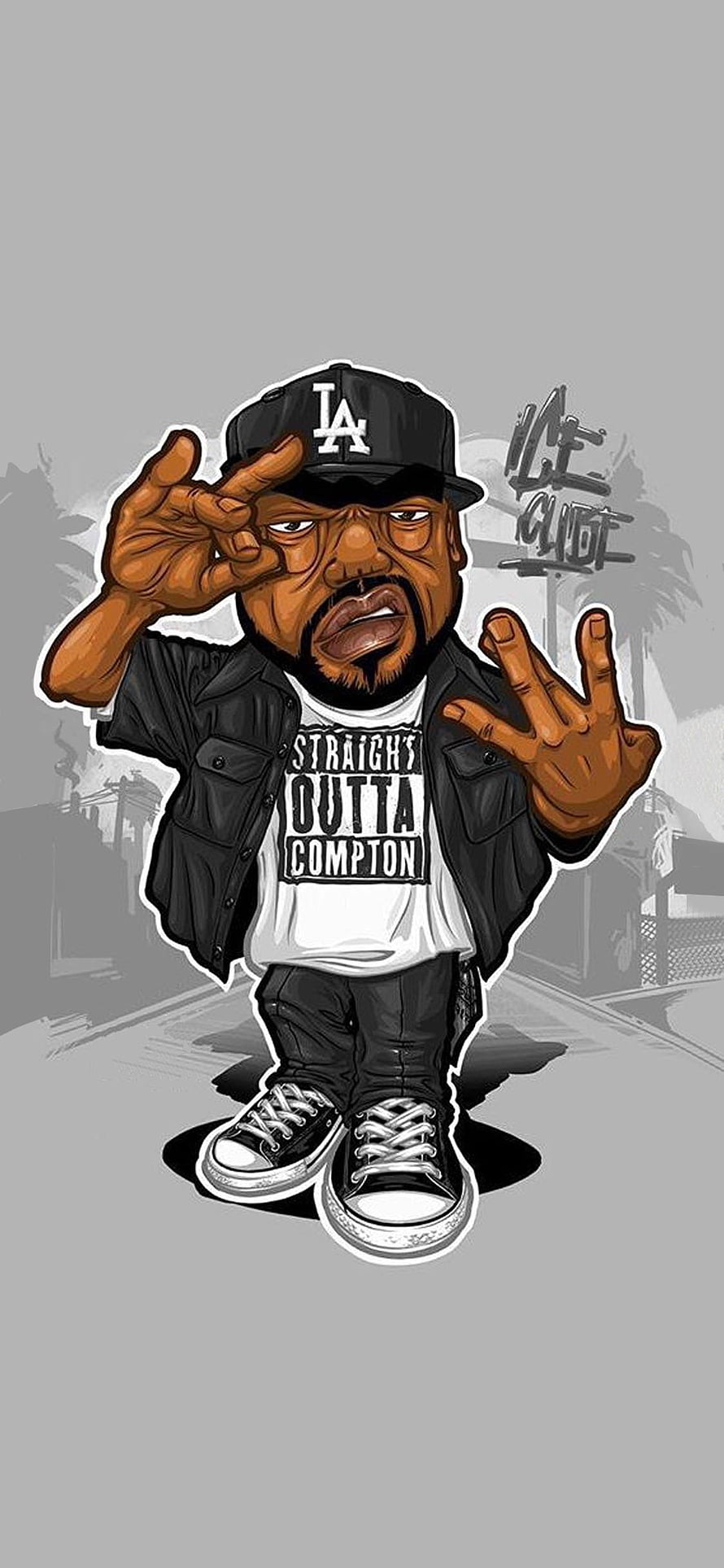 Ice Cube Cartoon Illustration Wearing Straight Outta Compton Shirt And LA Cap HD phone wallpaper