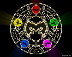 Mystic Force Power Rangers Emblem with Elemental Animal Symbols and Golden Geometric Design HD wallpaper