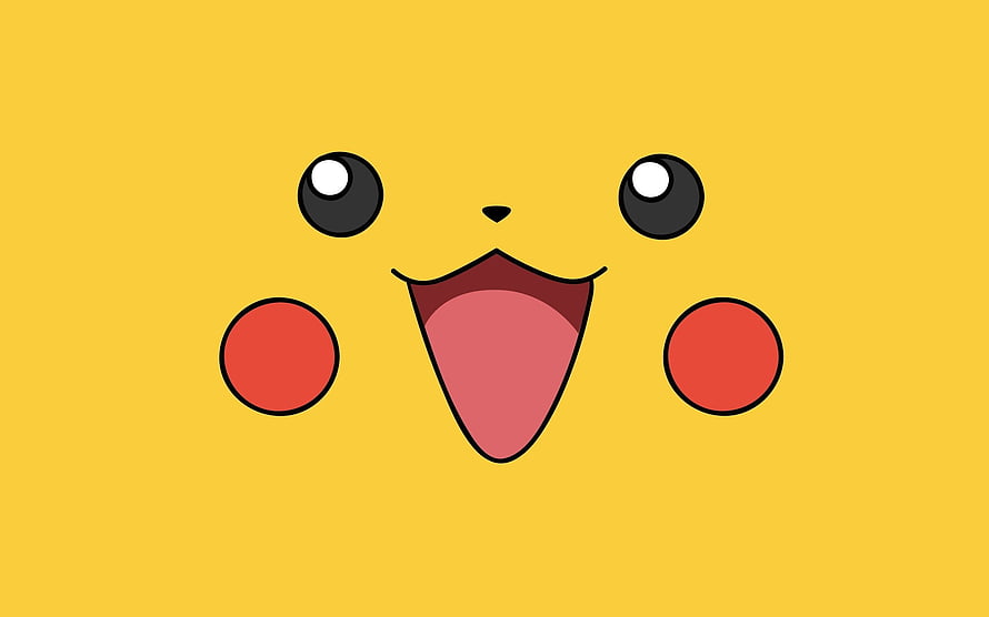 Pikachu Happy Face Close-Up on Yellow Background HD wallpaper
