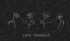 Minimalist One Line Flower Art with Love Yourself Quote on Dark Background HD wallpaper