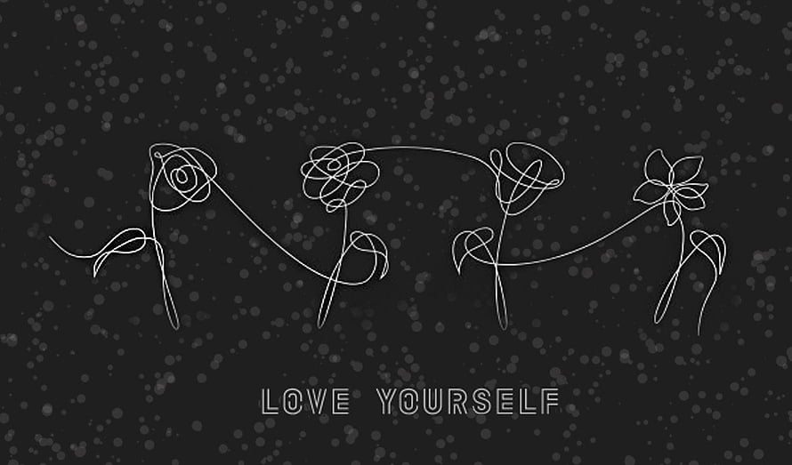 Minimalist One Line Flower Art with Love Yourself Quote on Dark Background HD wallpaper