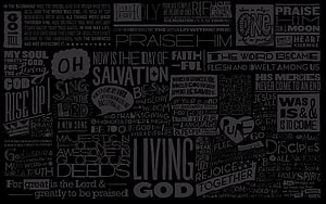 Black and White Christian Typography Doodle Art with Bible Verses and Faith Words HD wallpaper