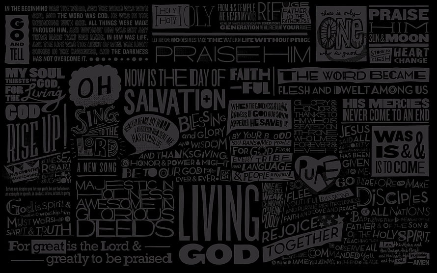 Black and White Christian Typography Doodle Art with Bible Verses and Faith Words HD wallpaper