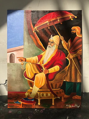 Maharaja Ranjit Singh Seated on Throne with Attendant Holding Red Parasol HD phone wallpaper