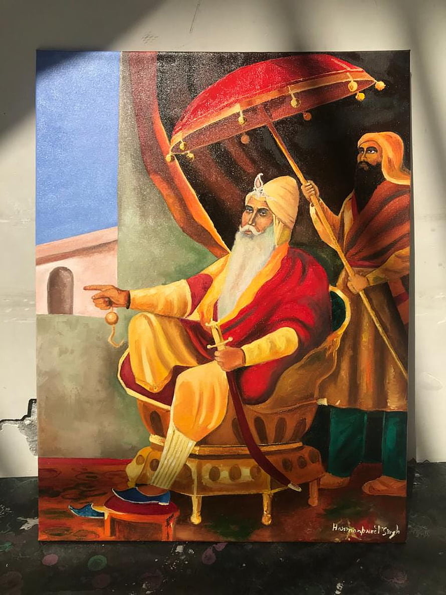 Maharaja Ranjit Singh Seated on Throne with Attendant Holding Red Parasol HD phone wallpaper