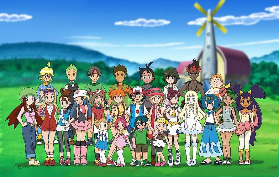 Complete Group of Pokemon Anime Characters and Ash's Traveling Companions HD wallpaper