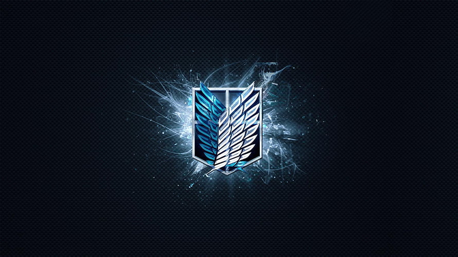 Attack on Titan Wings of Freedom Emblem with Glowing Blue Energy Burst on Dark Background HD wallpaper