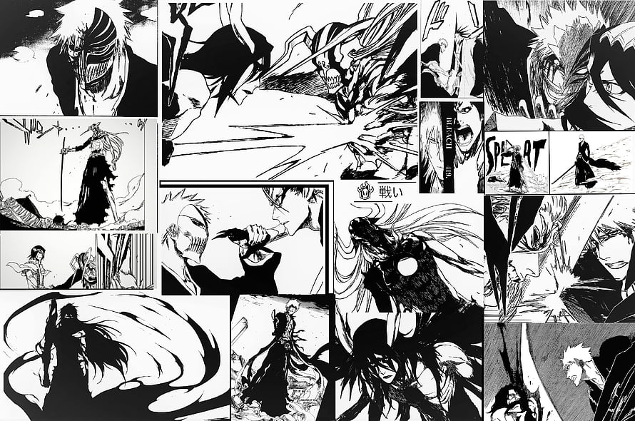 Bleach Manga Panels: Black and White Anime Artwork and Character Scenes HD wallpaper